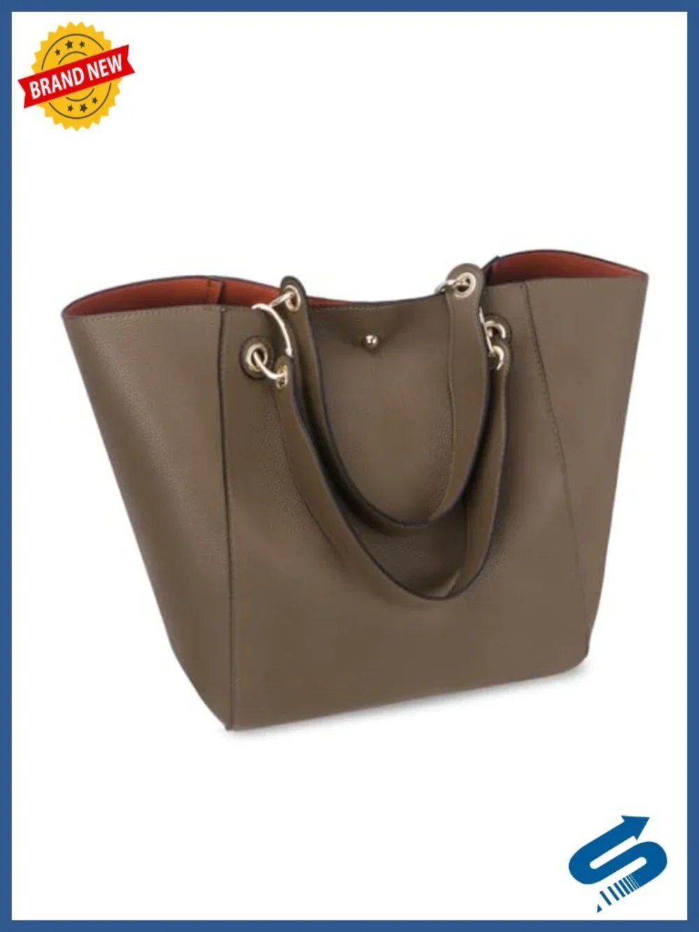 Large Faux Leather Tote Bag with Shoulder Strap, Zip Pocket, Magnetic Closure
